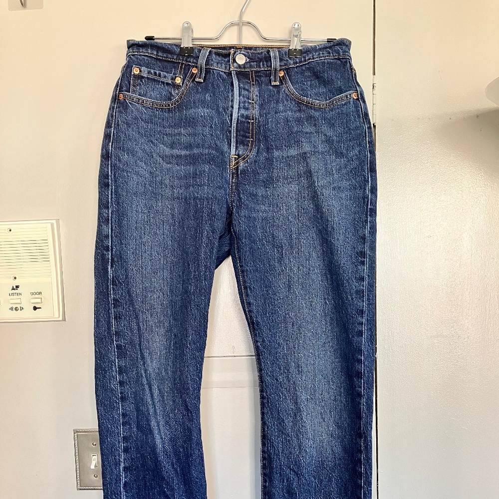 Levis 501 Jeans, Light Stretch, Dark Blue Wash, 28x30, Lightly Worn